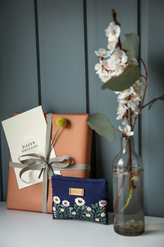 Embroidered Purse - Small - Navy/Floral